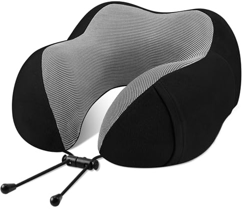 CarPlusStudio Cuscino da viaggio memory foam - Cuscino ergonomico per aereo, auto, treno e bus - Con taschina per riporlo