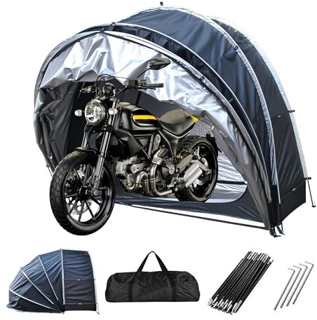 Box Biciclette Semicircolare 2 in 1 Versatile Box Moto con Borsa Portaoggetti Impermeabile Casetta Da Giardino per Biciclette, Moto Tenda Da Viaggio Pieghevole per Esterni (Nero)