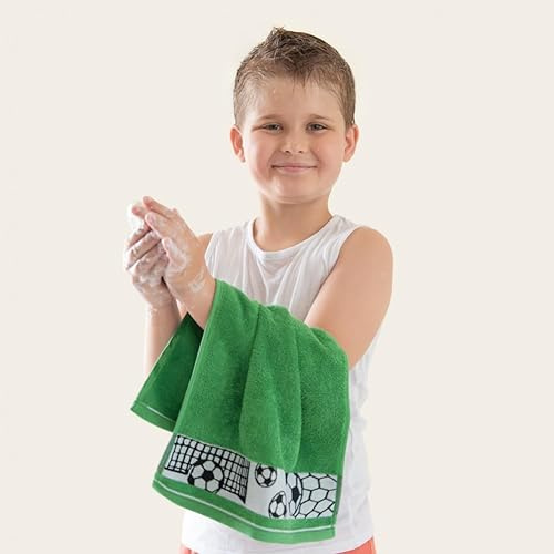ZWOLTEX - Kinder Handtuch Set, 4 Stück: 30x50 cm, Badetuch aus 100% Ägyptische Baumwolle, Kinderhandtuch Oeko-TEX Standard, Weich und saugfähig duschtuch, Viele Farben und Motive - Fußball/Grün