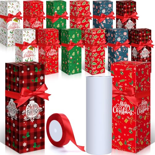 Windyun 36 Stück Weihnachts-Geschenkboxen mit Band für Sublimationsglas, Geschenkboxen für 340 ml, 473 ml, 567 ml, Glasbecher, Verpackung für Gläser, Tassen, Dosen, Weihnachts-Partyzubehör