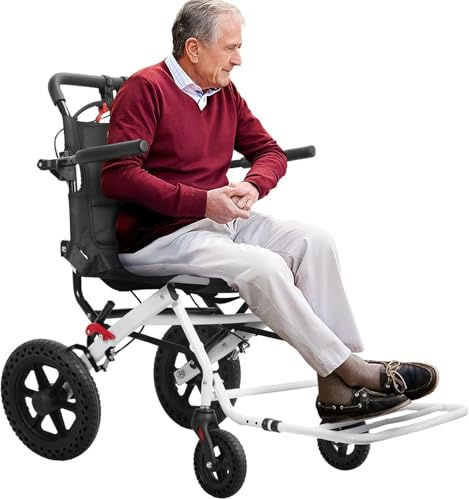 Silla de ruedas de transporte súper ligera para adultos (18 libras), plegable, portátil con frenos de bloqueo, capacidad de 230 libras | Silla de ruedas para adultos