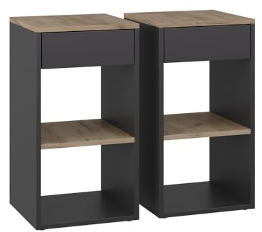 Vicco Nachttisch Dany Anthrazit/Goldkraft Eiche | 2er Set, zur Aufbewahrung von Büchern und Zeitschriften geeignet