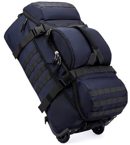 Boniffyy Sac De Voyage à roulettes 80L Grande Sac à Dos Sport Duffle Bag Imperméable Oxford Sport Bagage avec Compartiment Bretelles Pliable Extensible Trolley pour Camping Weekend Gym (Bleu)