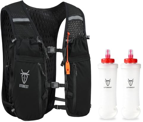 UTOBEST Laufweste, Laufrucksack, 10 l, Trinkweste für Männer und Frauen, reflektierend und verstellbar, ideal für Trailrunning, Radfahren, Marathon, mit 2 x 500 ml Wasserflaschen