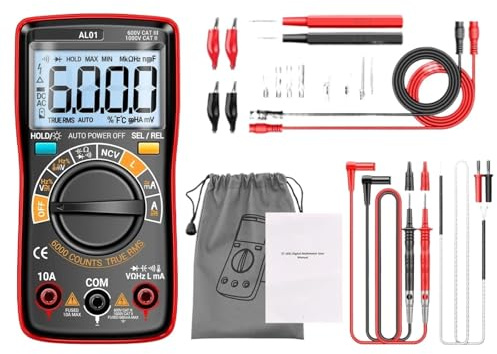 Multimètre numérique intelligent AL01, 6000 points, tension AC/DC, courant efficace vrai, Hz, résistance, condensateur, détection NCV(AL01 Red Pro)