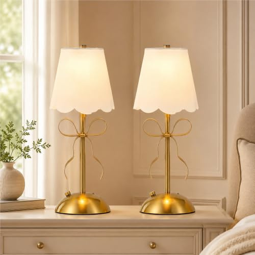 WLHBF 2er-Set Kabellos Tischlampe, Wiederaufladbare LED Schreibtischlampe | Nachttischlampen mit Schleife, Stufenlos Dimmbare , Touch-Steuerung und 3 Lichtfarben, Lampen für Schlafzimmer, Wohnzimmer