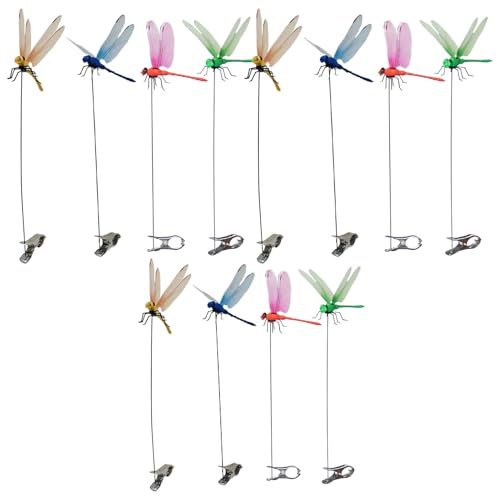 Libellen-Clips für Fliegenfalle | 12 St. 3D Dekoration zur Schädlingsbekämpfung | für Balkongeländer Obstbaum Gewächshaus Hof Terrasse Garten Einfahrt | für Balkon, Terrasse, Geländer, Garten, Gewächs