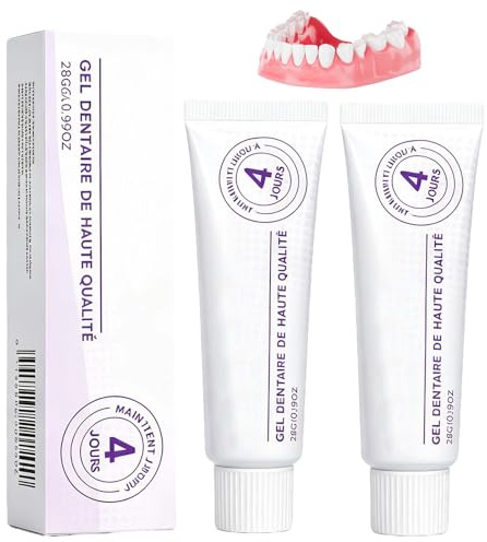 2 Unidades Pegamento Dentadura Postiza Fijación Duradera, Suaves Fiables Pegamento-Dental, Adhesivo Dental Fáciles de Usar y Con Sujeción Segura, para Prótesis Completas y Parciales