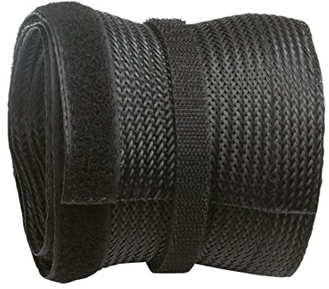 RICOO Kabelkanal flach schwarz Z9085B-2 200cm x 8,5cm Kabel Kanal mit Klettverschluss Flexibler Kabelschlauch für Kabelmanagement & Kabelführung wiederverschlußbar Kabelkanäle