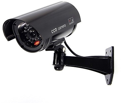 F FINDERS&CO Dummy Security Camera, Fake CCTV Surveillance System with Realistic Red Flashing Lights and Warning Sticker for Indoor Outdoor (1, Black)
