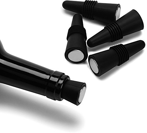 OHMAXHO Wine Stoppers (Set of 5), Silicone Wine Bottle stopper and Beverage Bottle Stoppers, Black
