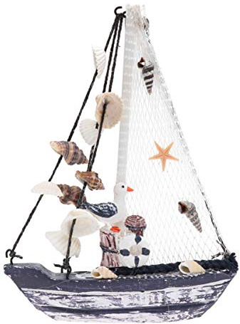 SUPVOX Marine Shell Sailing Boat Ship Model Mini Wooden Old Sailing Boat Mediterranean Style Ornaments Home Decoration Handicraft Gift Shell (14x3x20cm)