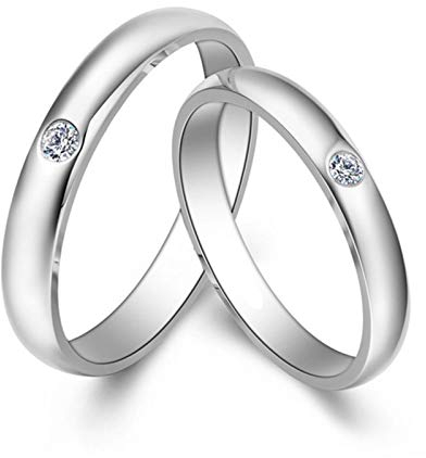KnSam Platin Ringe Einfache Runde Mit Eingelegtem Diamant 0.05Ct Ehering 18 Karat EIN Paar Ringe Paarpreis Ringe Set Silber