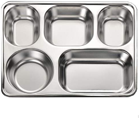 Toruiwa. 1X Essenstablett aus Edelstahl ,mit 5 Fächern ,Mittagessen Abendessen Tray ,für Staff Cafeteria / Schulcafeteria / Cafeteria-28x22x3,3cm