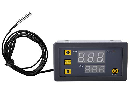 Oumefar W3230 LED Digitaler Temperaturregler DC 12V 24V 220V Thermostatschalter Sensor Meter(220V-rot und Blau)