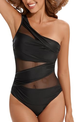 VILOREE Sexiga baddräkter för kvinnor i ett stycke badkläder rynkade monokini mesh magen kontroll slimhet, Svart (stil 2), 3XL