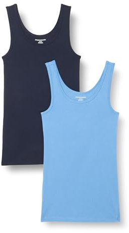 Amazon Essentials Women's Slim-Fit Ribbed Scoop Neck Tank Tops, Pack of 2, Blue/Navy, X-Large