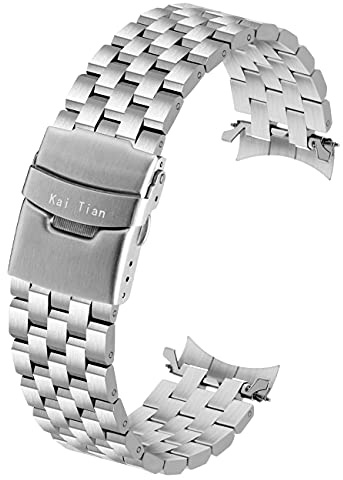 Kai Tian 5 Zeilen Edelstahl Uhrenarmband Gebogene Enden 20mm 22mm Armband für Männer Frauen Doppelter Schnalle Schwarzes Silber