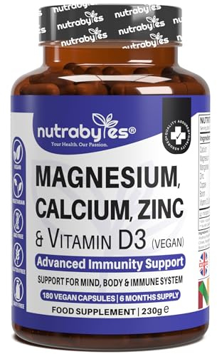 Calcium Magnesium Zinc Vitamin D3 | 180 Vegan Capsules | Bone Health Teeth Muscles Immune Support | with Copper Boron Manganese | Non-GMO Gluten Free | Women & Men | 6 Month Supply | UK