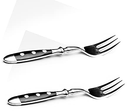 Kerafactum Set di 2 forchette da dolce, piccole forchette da frutta, forchette da dessert, forchette da dolce, pancake, dessert, forchetta da tavola, posate con manici neri, stile country, espandibile