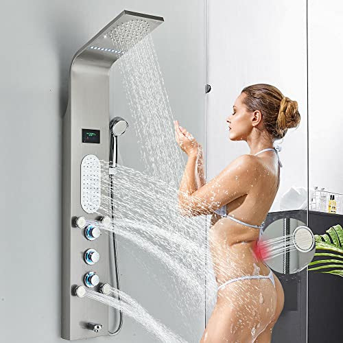 Wieoc LED Shower Panel Tower System rain Massage Body Jets Stainless Steel
