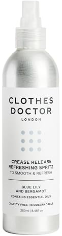 Clothes Doctor Crease Release Refreshing Clothing Spritz | Anti-Crease Wrinkle Smoothing Fabric Freshener Spray | Natural Fragrances | Cruelty-Free, Made in Britain | Blue Lily & Bergamot Scent