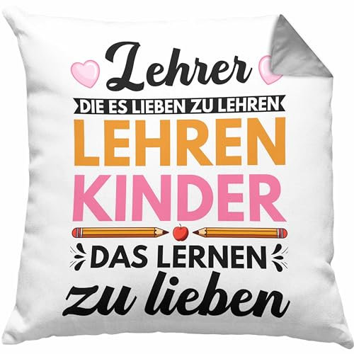 Trendation Lehrer Abschiedsgeschenk Lehrerin Geschenk Kissen mit Füllung 40x40 zum Abschied Klassenlehrerin Danke Geschenkidee (Grau)