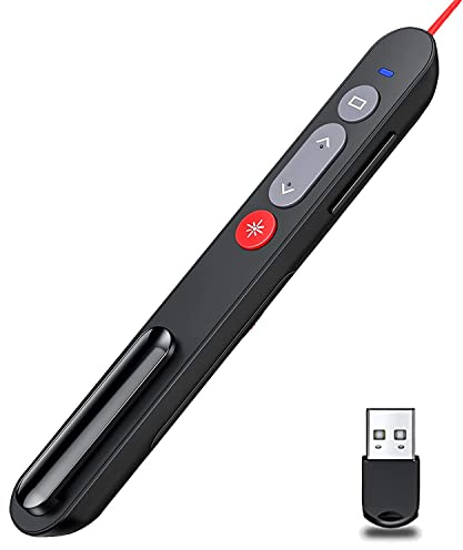 Busdeals Clicker de presentación, bolígrafo de enseñanza de presentación multimedia con luz roja, hipervínculo, control de volumen, bolígrafo láser inalámbrico de 2,4 GHz para enseñanza, presentación,