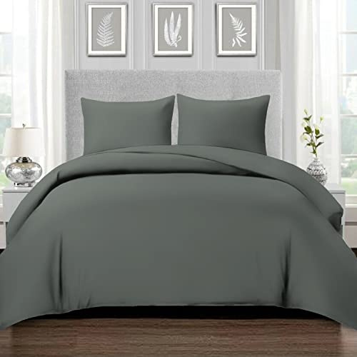 Pizuna Bettwäsche 155x220 + 80x80 Baumwolle Anthrazitgrau 800 Fadenzahl | 100% Langstaple Baumwolle Bettbezug und Kissenbezug, Mako Satin 2-Teilig Bettwäscheset 155x220 + 80x80 Mako Satin