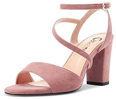 Castamere Femmes Bloc Chunky Haut High Talon Heel Ouvert Bout Lanières Cheville Sandales Dress Mariage 8 CM Heels