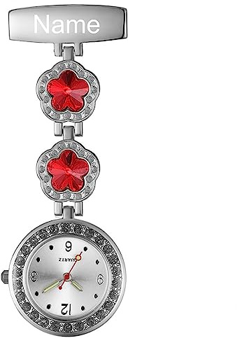 Avaner Pflegeruhr Krankenschwesteruhr Blumen Design FOB Analog Quarzwerk pulsuhr Ansteckuhr Unisex Silver schwesternuhren mit Pin/Clip set ausziehbar Arzt Doktor Medical Taschenuhr