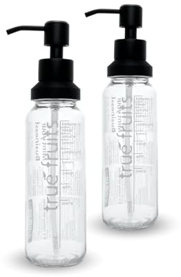 Thrid Seifenspender Aufsätze Set für 250ml True Fruits Glas Flasche Pumpspender Spülmittelspender Bad & Küche Duschgel Spender Dusche matt schwarz 2 Stück