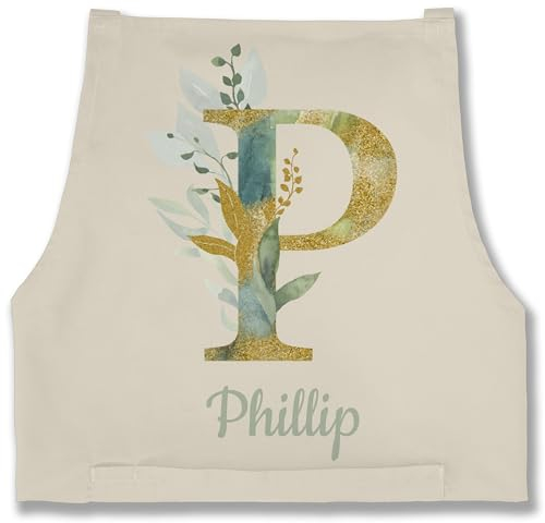 Schürze - Name und Initialen - Namens Geschenk - 85x69 - Natur Weiß - geschenke für ältere damen buchstaben letter backschürze personalisierte kochschürze anfangsbuchstabe letters schürzen
