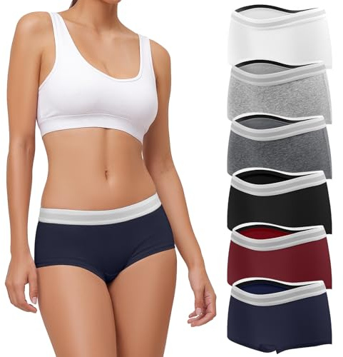 Desanlapi Boxer Femme Coton Culotte Basse Taille Caleçons Femmes Élastique sous vêtements Shorty Doux Feminins Slips Lot de 6 Multicolore S