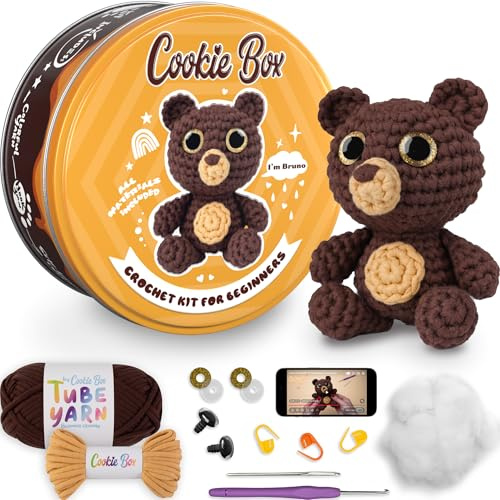 Cookie Box Häkelset für Anfänger - Amigurumi-Plüschtiere häkeln lernen - Geschenk - für Kinder (13+) und Erwachsene - Anfängerfreundliches Garn - Stitch-by-Stitch-Video-Tutorial - Bär Bruno