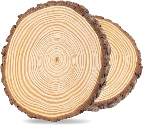 ilauke Holzscheiben 2 Stück, Baumscheiben 20-22 cm durchmesser und 20 mm Dicke, Baumscheiben Unvollendete Holzplatte Rund für Tafelaufsätze Hochzeiten DIY Basteln Weihnachten Deko Untersetzer