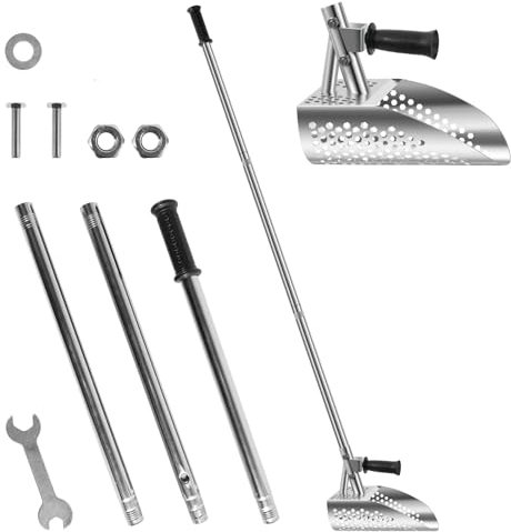 BAODBF Pelle à sable en acier inoxydable, 140 cm pour détection de métaux, pelle à sable à long manche pour pelleter le sable et le panoramique d'or