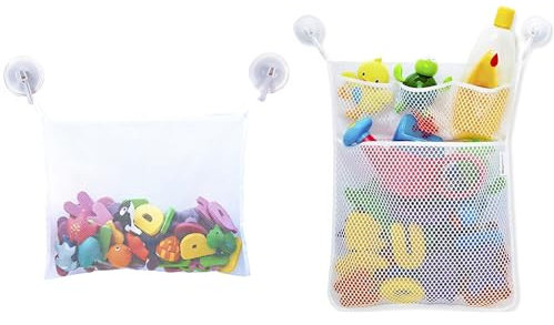 Skeadex Badewannenspielzeug Aufbewahrungstasche,Saugnapftyp Badewannenspielzeug Hängeorganizer Tasche, Badespielzeug Netztasche für Aufbewahren Sortieren Badespielzeug (Weiß mit 5 Klebehaken)