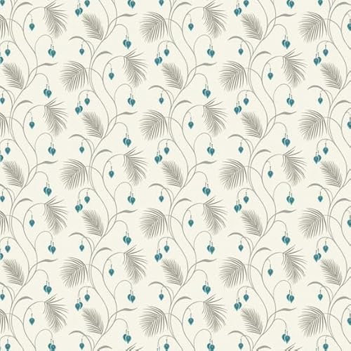 Pack of 5 Dolls House Miniature Styalised Fern With Teal Flowers Wallpaper