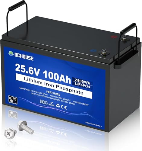 DCHOUSE Batteria al litio 24V 100Ah LiFePO4, BMS con protezione da interruzione per basse temperature, perfetta per motori elettrici, imbarcazioni, camper, e sistemi di accumulo di energia domestici