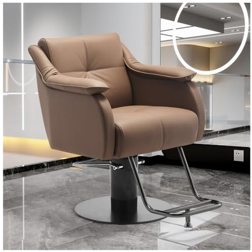 WKXTECZT Friseurstuhl,Friseursessel Höhenverstellbar Für Herren Damen, Friseureinrichtung Bedienungsstuhl Vintage Retro, Kunstleder,Braun,C
