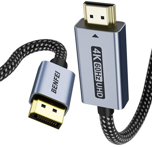 BENFEI Câble DisplayPort vers HDMI 4K@60Hz 2K@144Hz, 1,8 m, Unidirectionnel câble Display Port vers HDMI compatible avec HP, ThinkPad, AMD, NVIDIA, ordinateur de bureau et plus