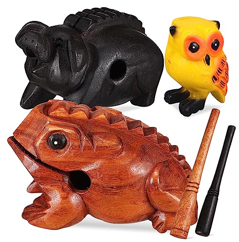 Holzklangblock 3 Stück als Kreative Holzschnitz Dekofigur | Kröte, Schwein und Eule, Sammelbare Soundtiere, für Tierliebhaber und Bürogestaltung