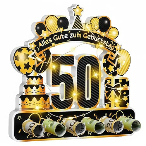 kiimiipa 50.Geburtstag Geldgeschenk,50.Geburtstag Mann Frau mit LED Lichterkette,Geschenke zum 50 Geburtstag,50 Geburtstag Deko Geldgeschenke,50 Jahre Geburtstag Geld Geschenk Tisch Party(50)