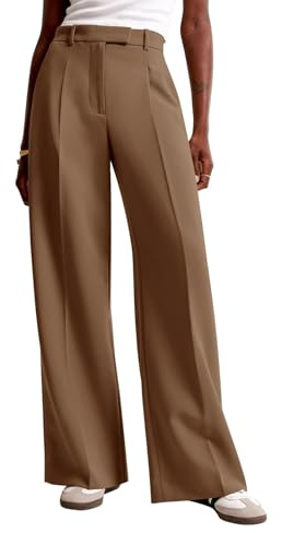 NIMIN Damenhose mit weitem Bein, hohe Taille, Business, Freizeit, Arbeitshose, Elegante Hose mit Taschen, Braun, Groß