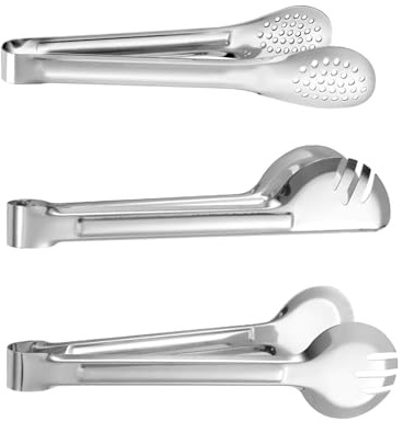 HSUYUN Jeu de 3 Pinces de Cuisine en Acier Inoxydable - Pince à Pâtes et à Grillades (23 Cm) avec Trou D'égouttage, Lavable au Lave-Vaisselle, Convient pour le Steak, le Pain et la Salade