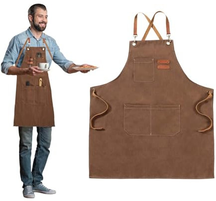 Grembiule da lavoro,Grembiule Lavoro Uomo,Grembiule Donna per Cucina,Grembiule Uomo da Lavoro,Grembiule da saldatura,Grembiule di Jeans,Con 3 tasche,per cucina,bar,ristorante,caffetteria,ecc.marrone
