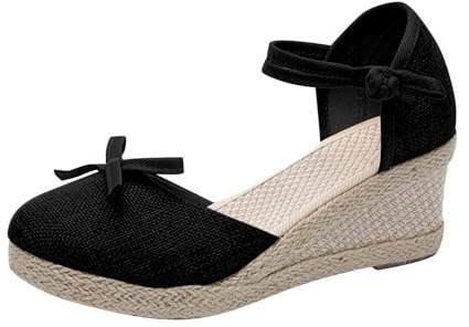 Sandalias Mujer - Verano Mujeres Hebilla Espadrille - Sandalias de Cuña de Plataforma - Moda Versátil Lino Trenzado Zapatos Transpirables - Cerradas Redondas Sandalias Casual, Zschwarz6, 38