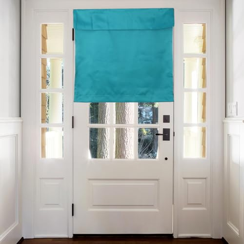 sourcing map Blackout Door Curtains, French Side Door Window Curtain for Privacy, Glass Patio Front Doors Sidelight Tie Up Shade, Lake Blue, 26 x 28, 1 Panel