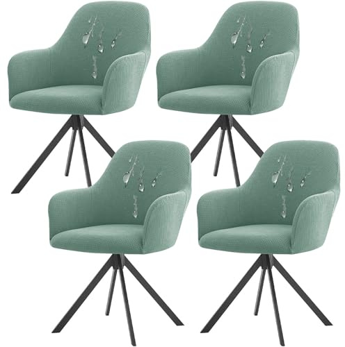 CLGTY Stretch Stuhlhussen mit Armlehnen für Esszimmer-grün-4 Stück | Wasserabweisend Modern Hussen mit Elastischem Boden, Waschbar Sesselbezug für Buffetparty Dekorative